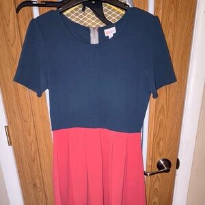 LuLaRoe Navy and Coral Short Sleeve Dress
